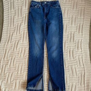 Zara blue denim high rise split leg jeans